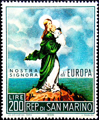 Сан Марино 1966 год . C.E.P.T.- Europa , Мадонна . Каталог 0,60 €.